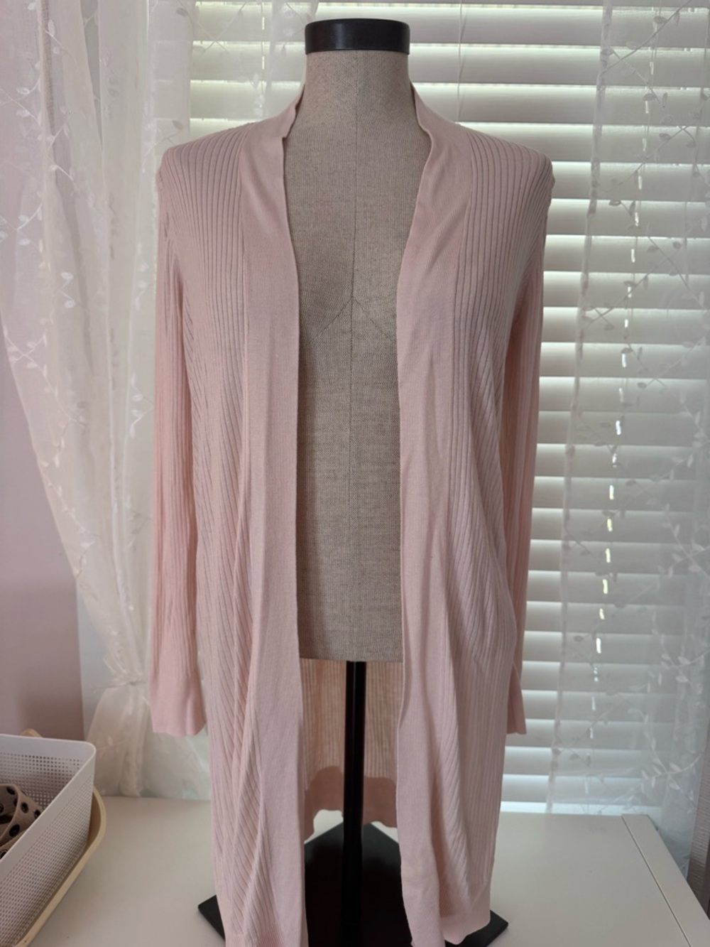 LOFT Pale Pink Open-Front Ribbed Cardigan